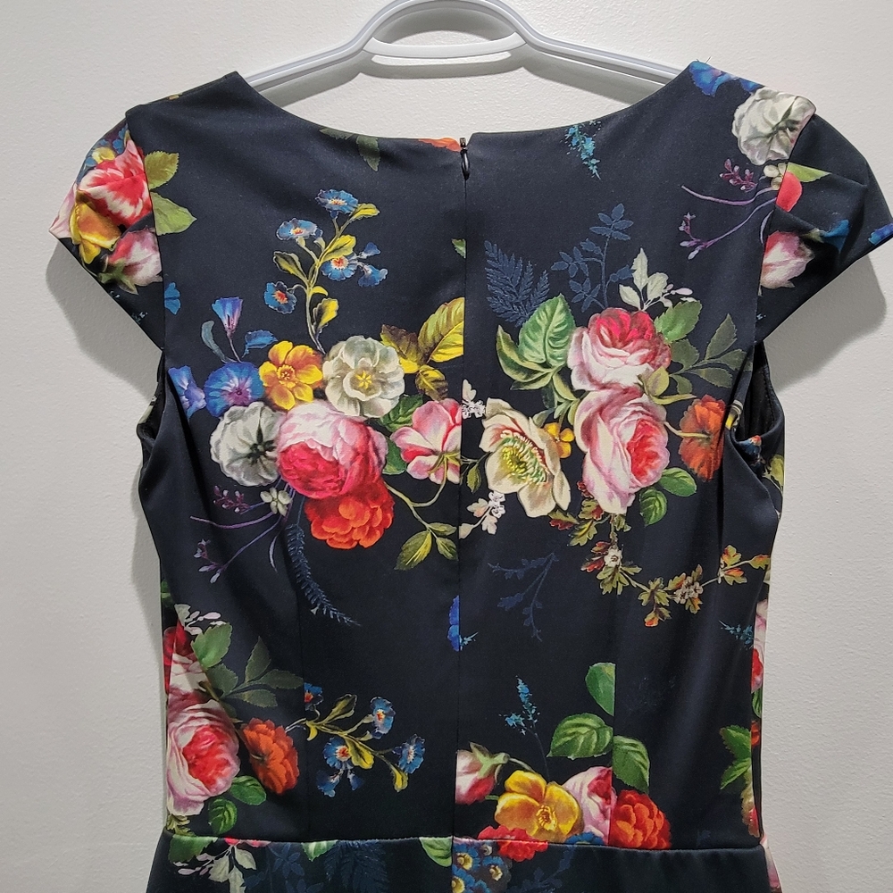 Long Tall Sally Navy Floral Dress Sz US 8 - Picture 5 of 6